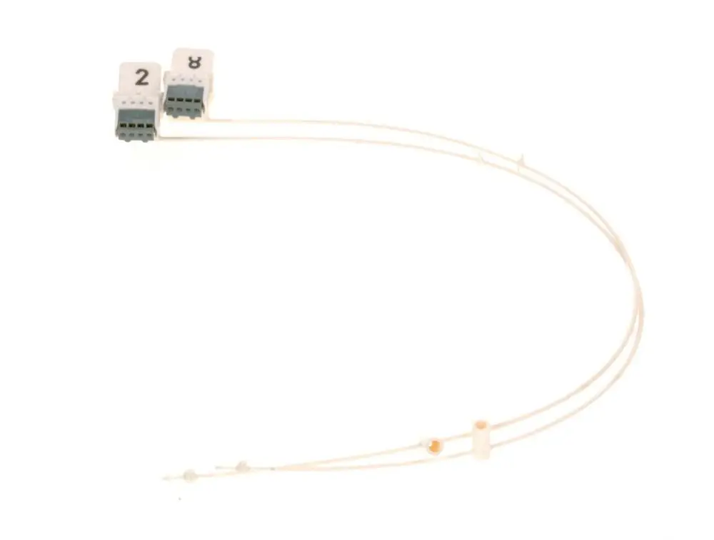 Bosch Kodierstecker mit zwei Anschlüssen, verbunden durch dünne Kabel. Die Stecker sind mit den Ziffern 2 und 8 versehen.